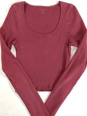 Brandy Melville Scoop Neck Burgundy Long Sleeve Top